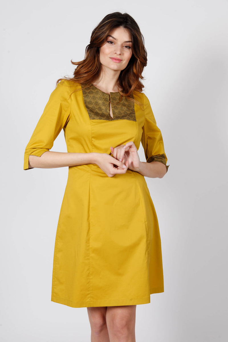Oriental Yellow Mustard Cotton Silk Dress