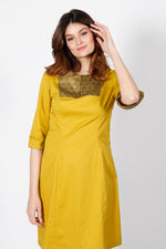 Oriental Yellow Mustard Cotton Silk Dress